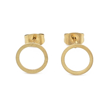 304 Stainless Steel Stud Earring Finding, Real 18K Gold Plated, Ring, 10mm, Inner Diameter: 8mm, Pin: 0.5mm