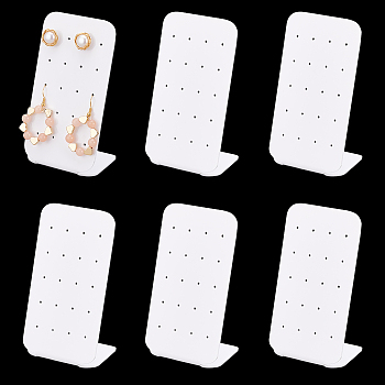 Elite 8Pcs 20-Hole Acrylic Earring Display Stands, Rectangle, White, 6x4.2x11cm, Hole: 1.5mm