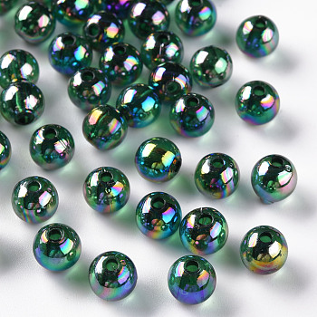 Transparent Acrylic Beads, AB Color Plated, Round, Green, 8x7mm, Hole: 2mm, about 1745pcs/500g
