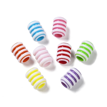 Opaque Acrylic European Beads, Craft Style, Large Hole Beads, Column with Stripe, Mixed Color, 15x11mm, Hole: 6mm, about 500pcs/500g