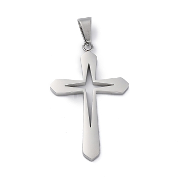 304 Stainless Steel Pendants, Cross, Stainless Steel Color, 45.5x27.5x2.5mm, Hole: 5.5x8.5mm