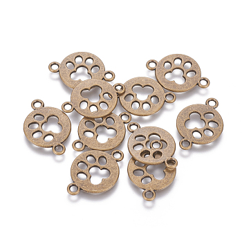 Tibetan Style Flat Round with Dog  Paw Print Alloy Links connectors, Cadmium Free & Nickel Free & Lead Free, Antique Bronze, 17x24.5x1.5mm, Hole: 2.5mm, about 689pcs/1000g