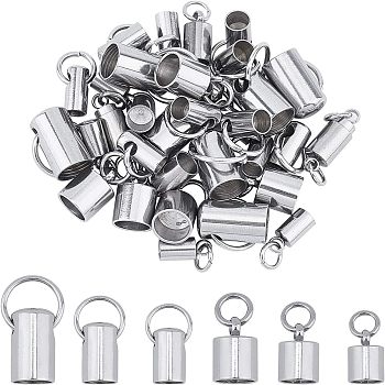 304 Stainless Steel Cord Ends, End Caps, Column, Stainless Steel Color, 9~12x4~7mm, Hole: 3~6mm, 36pcs/box