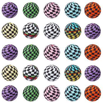 45Pcs 9 Colors Opaque Silicone Beads, Round with Tartan, Mixed Color, 15x14.5mm, Hole: 2.3mm, 5pcs/color