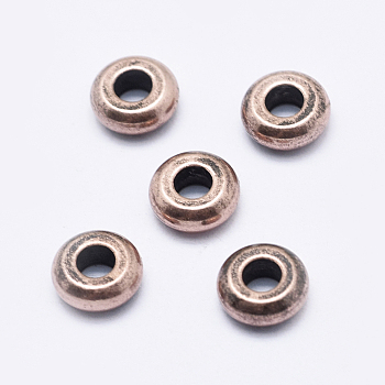 Brass Spacer Beads, Long-Lasting Plated, Cadmium Free & Nickel Free & Lead Free, Rondelle, Red Copper, 6x2.5mm, Hole: 2mm