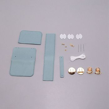 DIY PU Leather Knitting Wallet Bags, with Bag Bottom & Cover & Shoulder Strap, Brass Screw & Buckles, Cotton Cords and Knitting Pin, Aqua, 6.8x10.3x0.12cm, Hole: 1.2mm