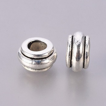 Metal European Large Hole Beads, Antique Silver, Rondelle, Lead Free and Cadmium Free, 10mm in diameter, 5.5mm thick, hole: 4.5mm