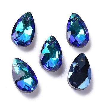 Faceted Teardrop Glass Pendants, Blue Violet, 16x9x5mm, Hole: 1mm