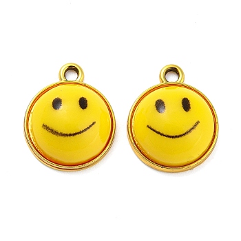 Alloy Resin Pendants, Smiling Face Charms, Lead Free & Cadmium Free, Golden, 16x14.5x12mm, Hole: 1.8mm
