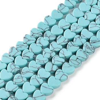 Synthetic Turquoise Beads Strands, Heart, 6x6x3mm, Hole: 1mm, about 69~71pcs/strand, 14.57''~14.96''(37~38cm)