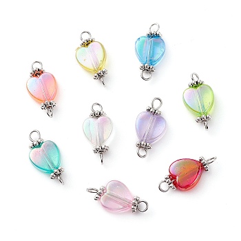 Transparent Acrylic Connector Charms, AB Color Heart Links with Eco-Friendly Antique Silver Plated Alloy Double Loops, Mixed Color, 17x8x4.5mm, Hole: 1.8mm