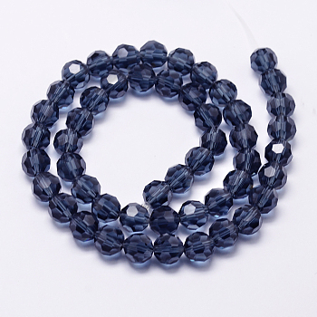 Imitation Austrian Crystal Bead Strands, Grade AAA, Faceted(32 Facets) Round, Steel Blue, 4mm, Hole: 0.7~0.9mm, about 100pcs/strand, 15.7 inch