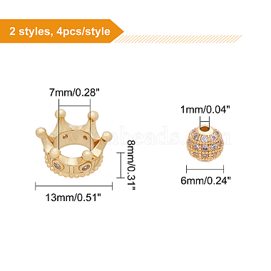 CHGCRAFT 8Pcs 2 Styles CZ Brass Micro Pave Grade AAA Cubic Zirconia Beads(KK-CA0001-38G)-2
