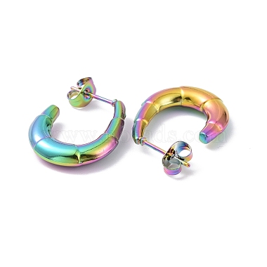 placage ionique (ip) couleur arc-en-ciel 304 boucles d'oreilles en forme de croissant en acier inoxydable(EJEW-G293-27M)-2