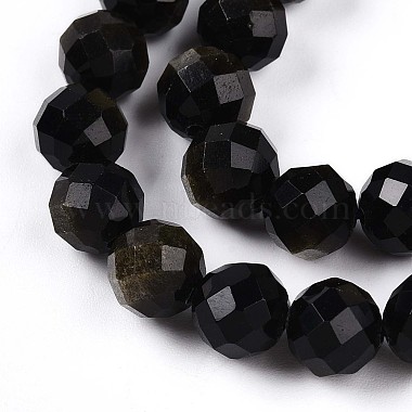 brillo dorado natural de cuentas de obsidiana hebras(G-S345-8mm-20)-4