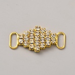 Rhombus Brass Rhinestone Bikini Connectors Buckles, for Swimsuit Connectors, Clothing, Shoes, Wedding Decorations, Golden, 36x18x3.5mm, Hole: 10x4mm(FIND-WH0365-153G)