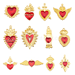 24Pcs 12 Styles Alloy Enamel Pendants, Golden, Heart Charm, Red, 29~53.5x15~40x2.5~5mm, Hole: 1.6~2.2mm, 2pcs/style(ENAM-HS0001-05)