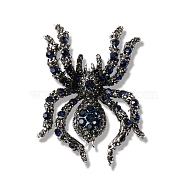 Halloween Spider Alloy Rhinestones Brooches for Party Wear, Capri Blue, 65x45mm(JEWB-S022-08B)