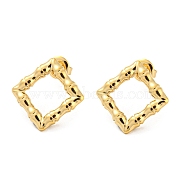 304 Stainless Steel Stud Earrings, Hollow Rhombus, Real 14K Gold Plated, 19x15mm(EJEW-M233-16G)
