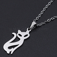201 Stainless Steel Pendants Necklaces, with Cable Chains and Lobster Claw Clasps, Fox, Stainless Steel Color, 17.71 inch(45cm), 1.5mm(NJEW-S105-JN665-45-1)