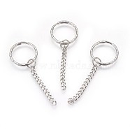 304 Stainless Steel Split Key Rings, Keychain Clasp Findings, with Chains, Stainless Steel Color, 72mm; 24.5~25x2.5mm(STAS-G188-03P-25mm)