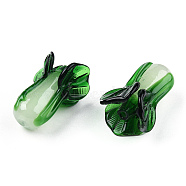 Handmade Lampwork Beads, Chinese Cabbage, Green, 35.5~38.5x25.5~29mm , hole: 3.5mm.(LAMP-L075-092E-A01)