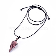 Natural Rhodonite Pendants Necklaces, with Waxed Cord and Nylon Cord, Cone, 31.18 inch~33 inch(79.2~84cm), 1.5~2mm(NJEW-E140-A04)