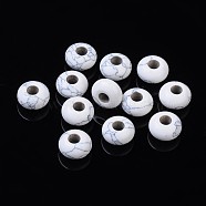 Gemstone European Beads, Natural Howlite, Large Hole Beads, No Metal Core, Rondelle, White, about 14mm in diameter, 8mm thick, hole: 5mm(X-TURQ-14D-5)