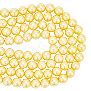 PandaHall Elite 2 Strands Electroplated Shell Pearl Beads Strands, Polished Round, Gold, 8mm, 14.57 inch(37cm)(BSHE-PH0001-32B)