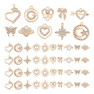 50Pcs 10 Style Heat & Arrow & Butterfly & Star & Bowknot Alloy Pendants, with Crystal Rhinestone, Light Gold, 14~26x12.5~24x2~4mm, Hole: 1.4~2mm, 5Pcs/style(FIND-GO0001-03)