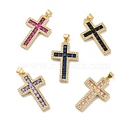 Cross Brass Micro Pave Cubic Zirconia Pendants, Cadmium Free & Nickel Free & Lead Free, Real 18K Gold Plated, Mixed Color, 32.5x20x2.5mm, Hole: 3.5x4.5mm(KK-G419-18G)