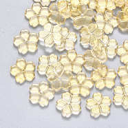 Transparent Spray Painted Glass Beads, with Glitter Powder, Flower, Gold, 11.5x12x2.5mm, Hole: 1mm(GLAA-S190-006A-01)