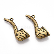 Tibetan style Alloy Pendants, Pipe Shaped Charms, Antique Golden, 48x17x12mm, Hole: 2.5mm(FIND-M021-09AG)