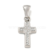 304 Stainless Steel Cubic Zirconia Pendants, Cross Charm, Stainless Steel Color, 18.5x10x2mm, Hole: 6x3.5mm(STAS-C102-04B-P)