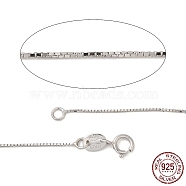 Rhodium Plated 925 Sterling Silver Box chain Necklaces, with Spring Ring Clasps, Thin Chain and Findings, Platinum, 15.7 inch, 0.5mm(X-STER-E032-107A)