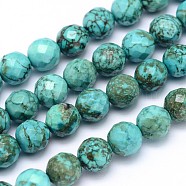 Natural Howlite Beads Strands, Dyed & Heated, Faceted, Round, Medium Turquoise, 8mm, Hole: 1mm, about 49pcs/strand, 15.3 inch(38.9cm)(TURQ-P027-42)