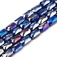 Electroplate Opaque Solid Color Glass Beads Strands, AB Color Plated, Faceted, Rectangle, Midnight Blue, 7x4x3mm, Hole: 1mm, about 79~80pcs/strand, 20.47 inch(52cm)(EGLA-N002-25-B01)