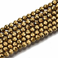 Electroplate Non-magnetic Synthetic Hematite Beads Strands, Round, Faceted, Golden Plated, 3mm, Hole: 0.8mm, about 137~139pcs/strand, 15.55 inch~15.67 inch(39.5cm~39.8cm)(G-T114-60A-G)