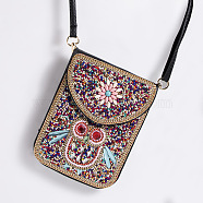 PU Leather Women's Crossbody Bags, Beaded Pattern Bohemian Style Phone Bag, with Magnetic Clasp, Owl, 180x135mm(WG44500-01)