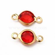 Ion Plating(IP) 304 Stainless Steel with Glass Connector Charms, Flat Round Links, Real 18K Gold Plated, Red, 12.5x7x2mm, Hole: 1.5mm(STAS-G305-08G-02)