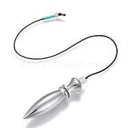 Brass Openable Pointed Dowsing Pendulums, with Brass Beads and Plastic Beads, Leather Cord, Bullet, Long-Lasting Plated, Platinum & Golden, 305mm, Pendant: 64x13mm(G-F819-01P)