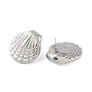 304 Stainless Steel Earrings, Shell Shape, Platinum, 32.5x32mm(EJEW-O004-01P)