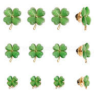 12Pcs 3 Size Green Resin Clover Lapel Pin Brooch, Alloy Badge for Backpack Clothes, Light Gold, 14~24x11.5~19x3.5~4.5mm, Pin: 1mm(JEWB-CA0001-39)