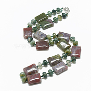Natural Indian Agate Beaded Necklaces, with Alloy Lobster Clasps, Rectangle, 18.1 inch~18.5  inch(46~47cm), Rectangle: 18~18.5x13mm(NJEW-S395-12)