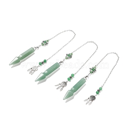 Natural Green Aventurine Pointed Dowsing Pendulums, with Eco-Friendly Brass Findings, Platinum, Cadmium Free & Lead Free, Bullet, 31.35cm(G-I322-01P-02)