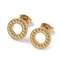 Ion Plating(IP) 304 Stainless Steel Stud Earring Findings, Round Ring Ear Studs, Real 18K Gold Plated, 11.5mm, Pin: 0.7mm, Fit for 1.2mm Rhinestone(STAS-M323-05G)