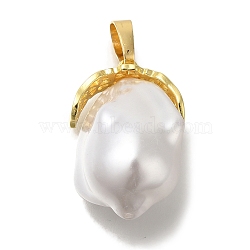 Rack Plating Brass Pendants, with Imitation Pearl Bead,  Cadmium Free & Lead Free, Long-Lasting Plated, Real 18K Gold Plated, 28x18x15mm, Hole: 7x5mm(KK-C081-03G)