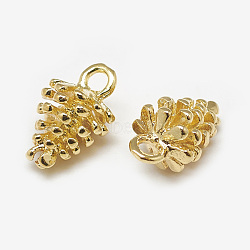 Brass Charms, PineCones, Real 18K Gold Plated, 12.5x7mm, Hole: 2mm(KK-N200-068)