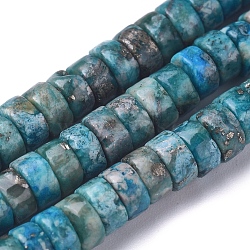 Natural African Pyrite Beads Strands, Dyed, Heishi Beads, Flat Round/Disc, 4~4.5x2mm, Hole: 0.8mm, about 179 pcs/Strand, 15.94 inch(40.5 cm)(G-D0006-E01-A-01)