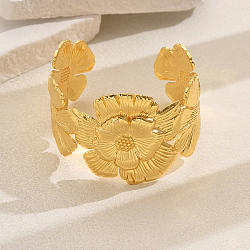 Luxurious Brass Flower Cuff Bangle for Parties and Events, Golden, Inner Diameter: 2-1/2 inch(6.5cm)(DO6494-1)